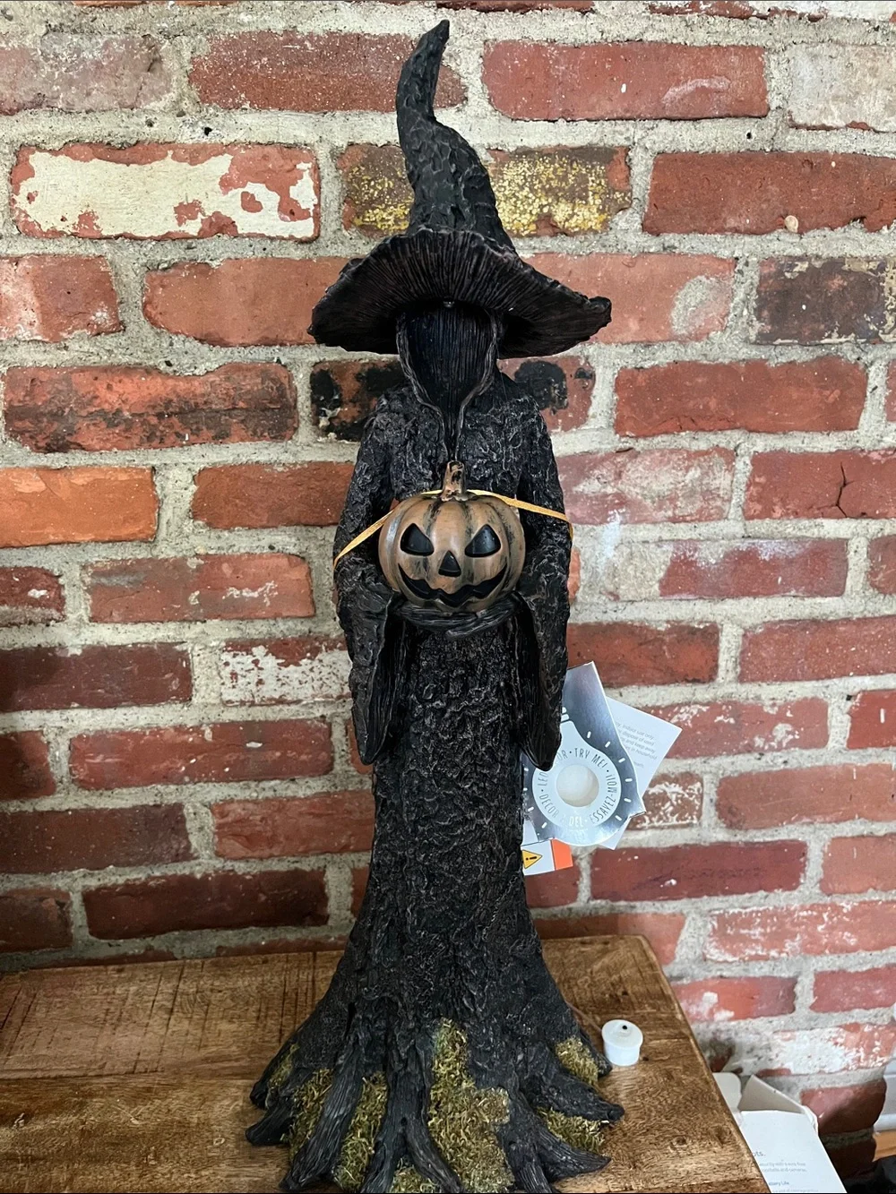 Black Witch Figurine Holding Pumpkin Accent - Holiday Tabletop Decor